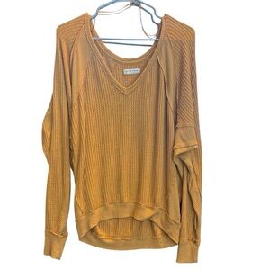Free People We The Free Waffle Knit Thermal Top Boho Oversized Fall